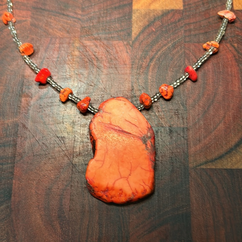 Coral Necklace with Coral Medallion